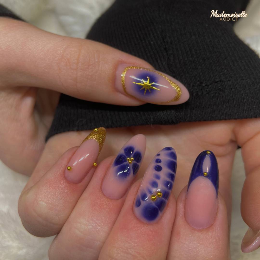 Nail Art Bleu/Doré